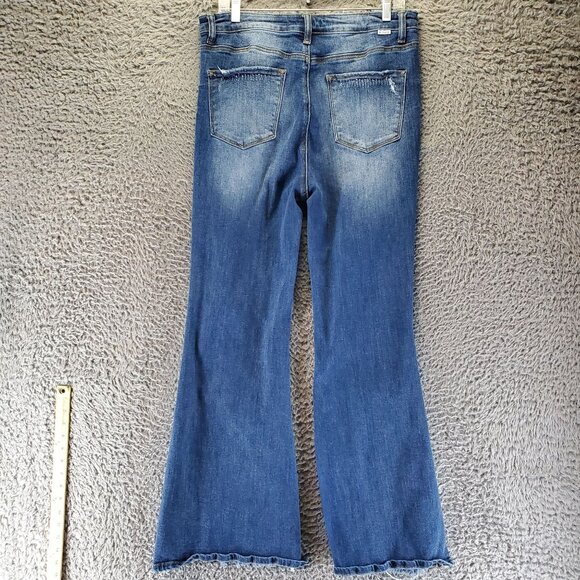Risen Jeans Womens Jeans Size 15/32 Blue Distressed Flare Frayed Hem Stretch - Picture 11 of 11